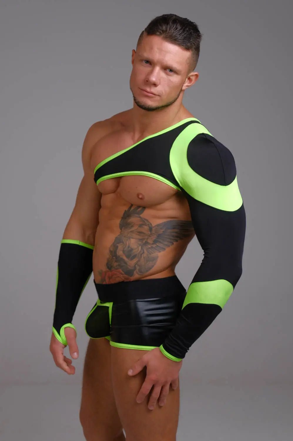 Youngero. Asymmetrical Long - Sleeved Crop Top. Green Neon - Maskulo - MTP151-Y1 - Maskulo EU Global Online Store