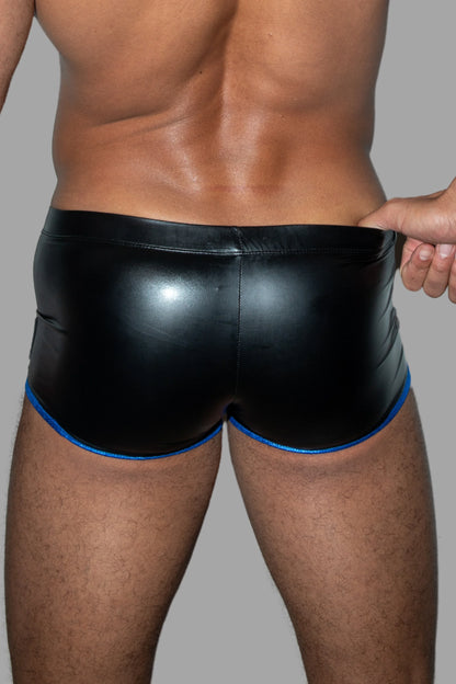 Sting LiquidOil PU Leather Shorts. Black + Blue