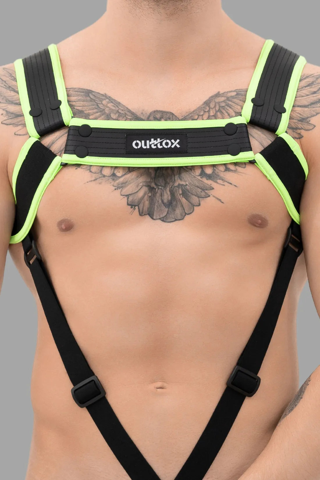 Outtox. Body Harness with Snaps. Black and Green &