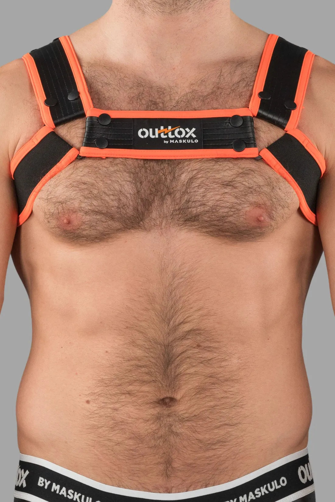 Outtox. Bulldog Harness with Snaps. Black and Orange