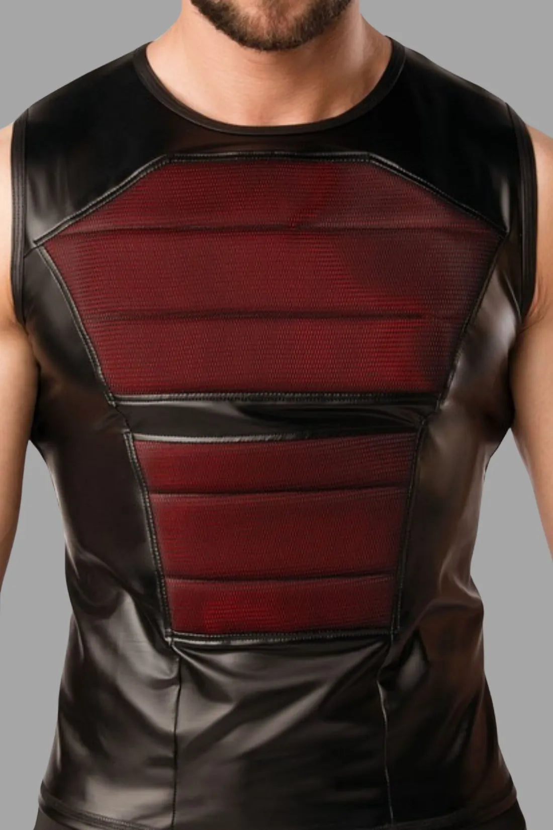 Armored. Color-bajo. Camiseta sin mangas para hombre. Almohadillas delanteras. Negro+Rojo