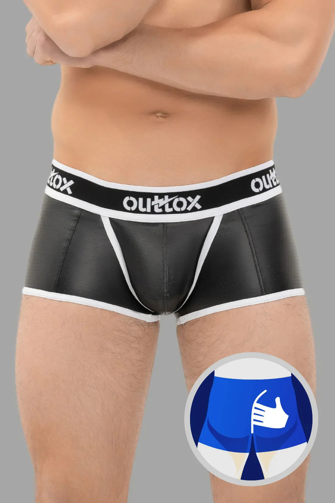 Outtox. Wrapped Rear Trunk Shorts with Snap Codpiece. Black and White