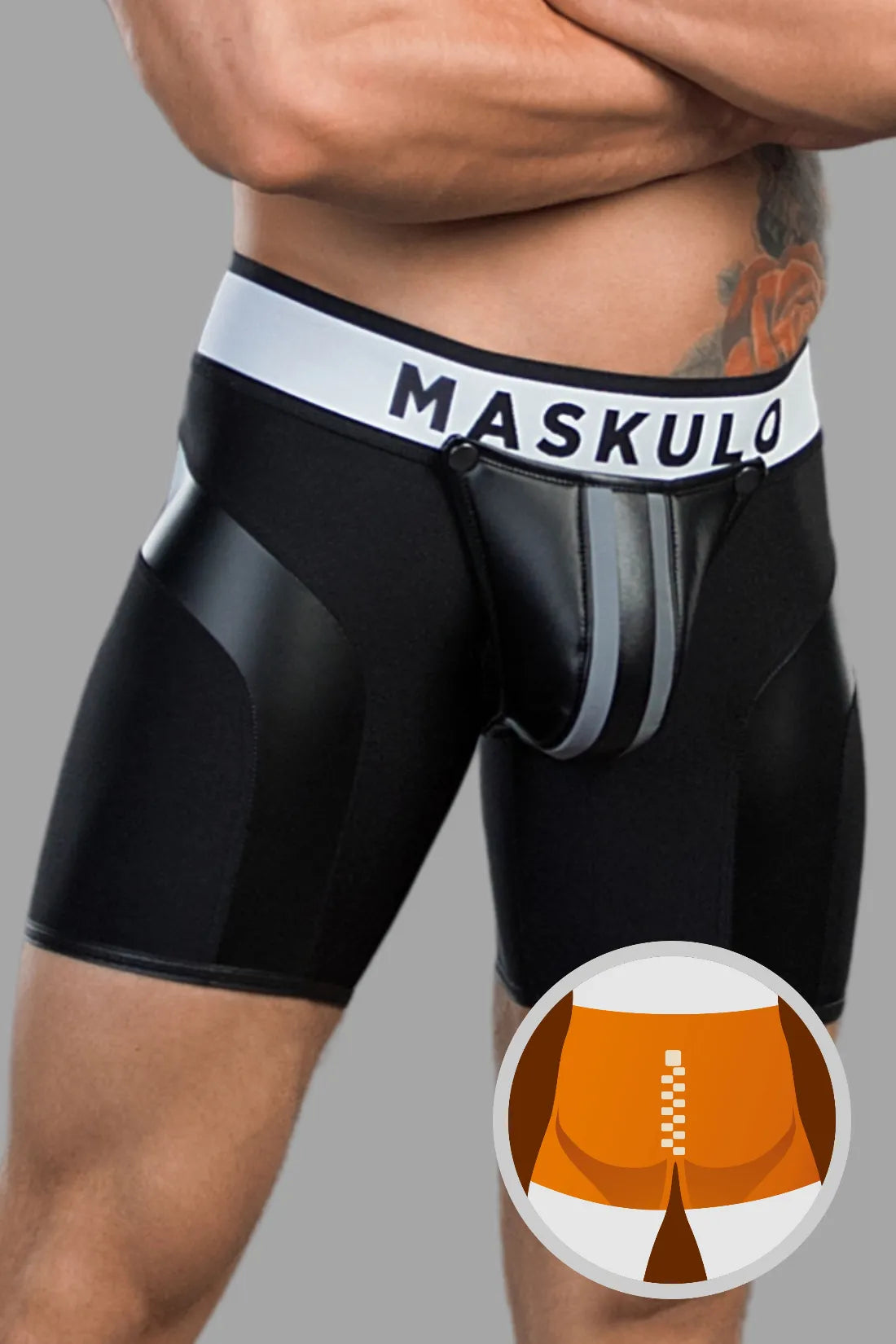 Jovenero. Pantalones cortos de ciclismo Fetish para hombre. Bragueta. Parte trasera con cremallera. Negro