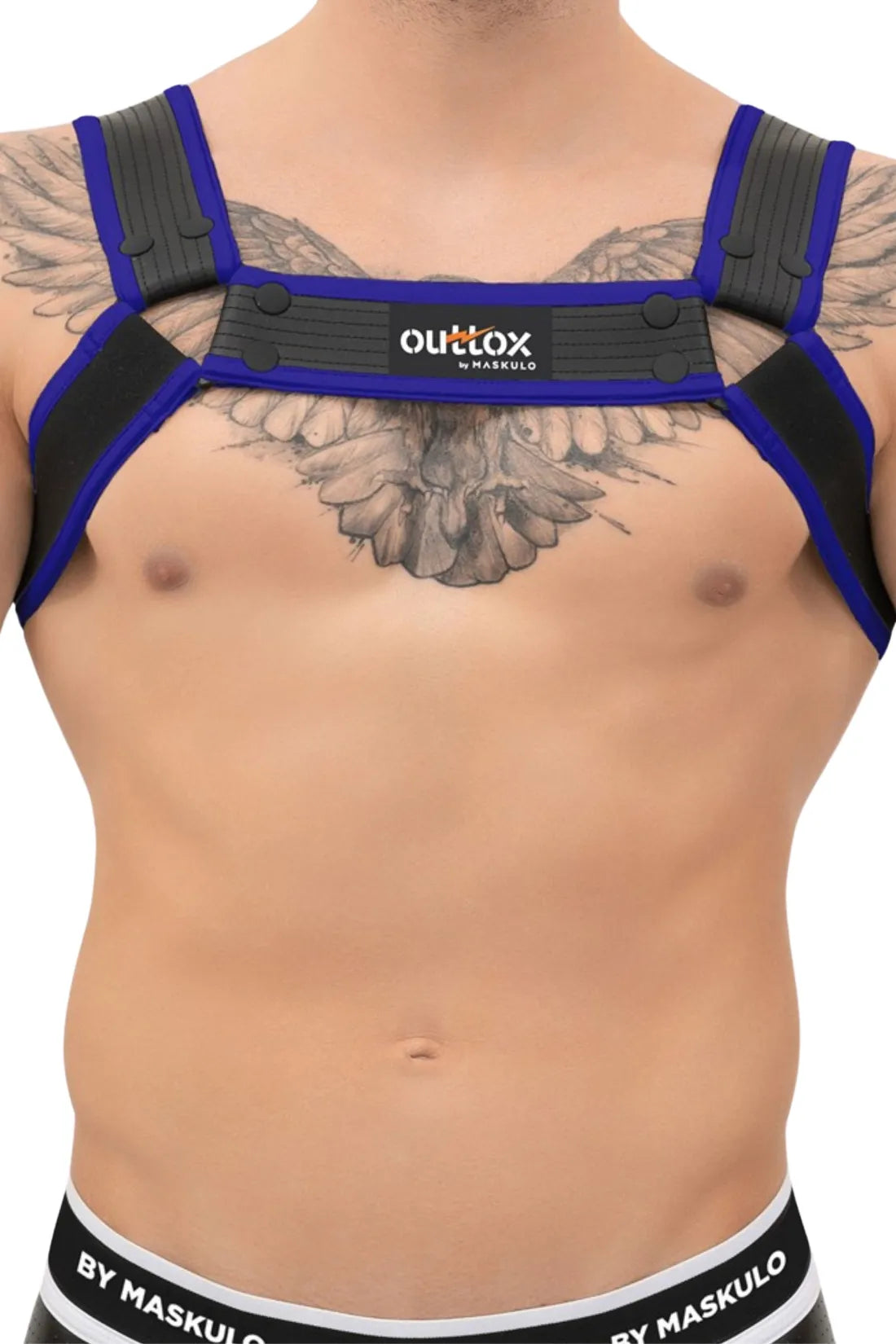 Outtox. Bulldog Harness with Snaps. Black and Blue