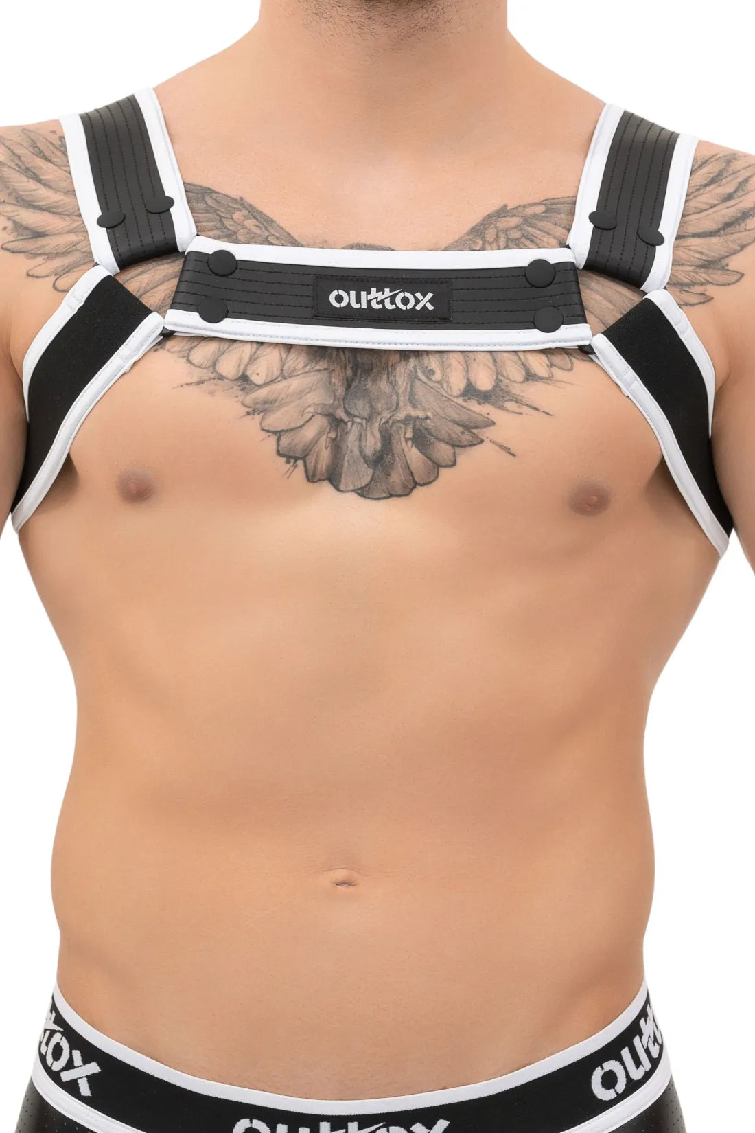 Outtox. Arnés Bulldog con broches. Negro+Blanco