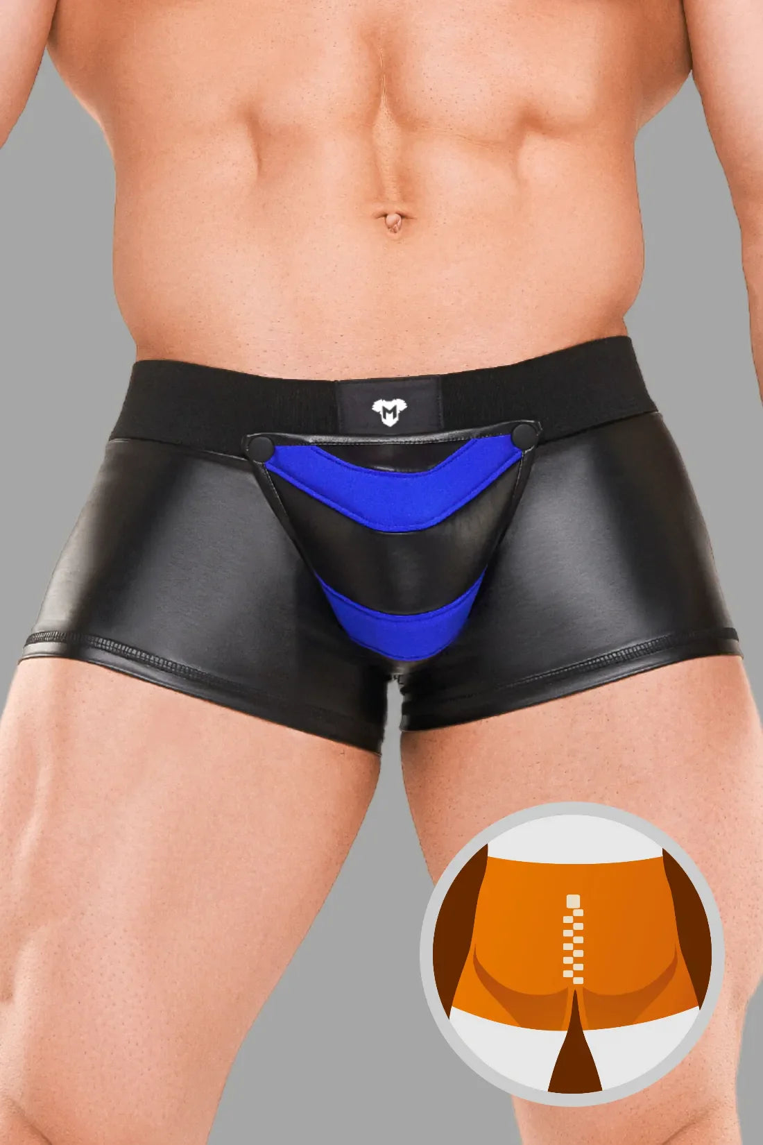 Gepantserde volgende. Trunkshort voor heren. Zwart+Blauw &