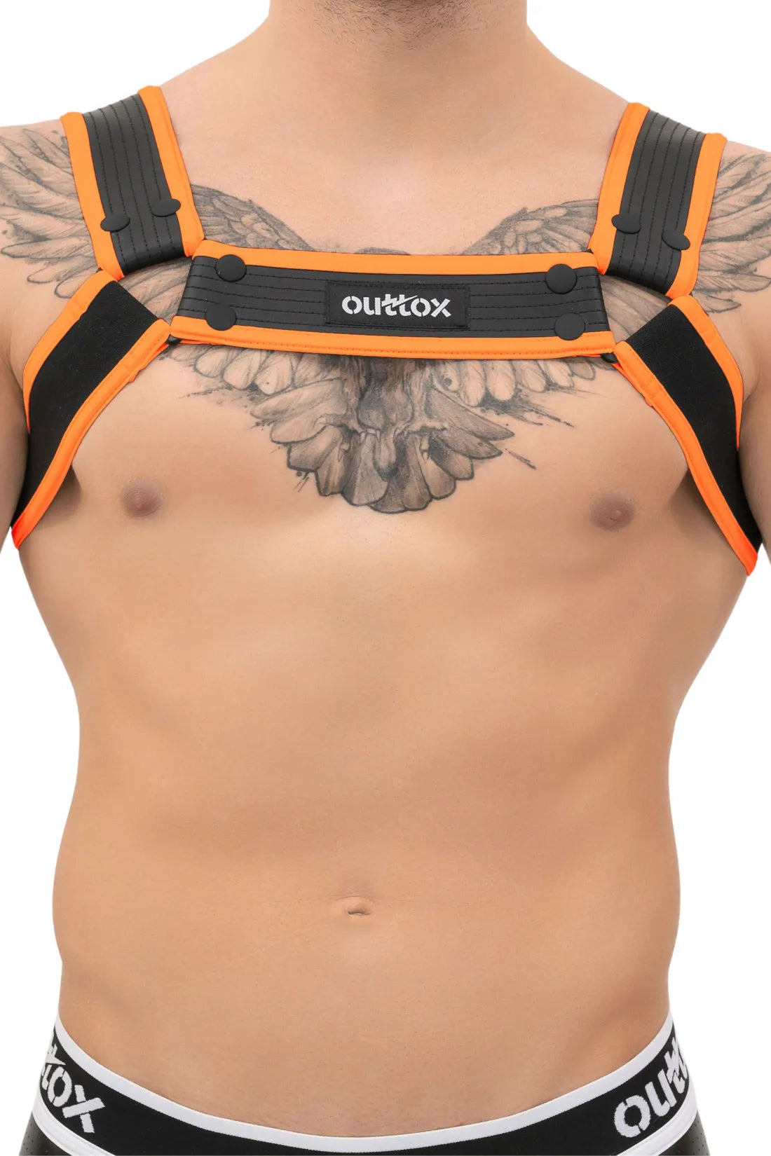 Outtox. Bulldog Harness with Snaps. Black and Orange