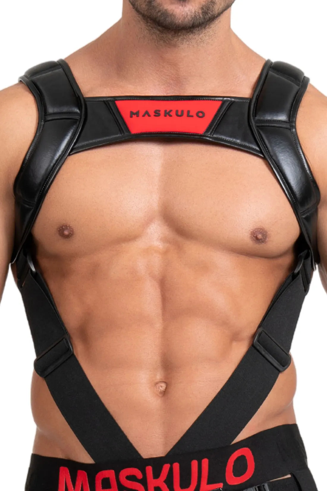 Body Harness with Push-up Effect. Black and Red