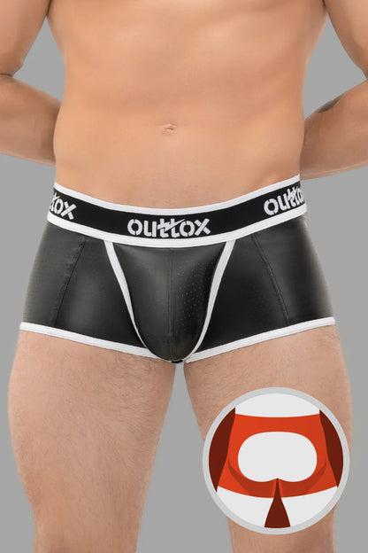 Outtox. Open Rear Trunk Shorts with Snap Codpiece. Black and White