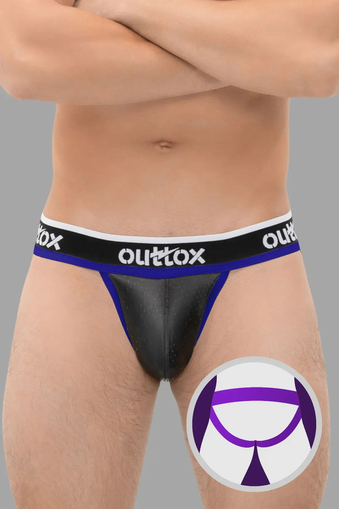 Outtox. Jock met snap-codpiece. Zwart+Blauw &