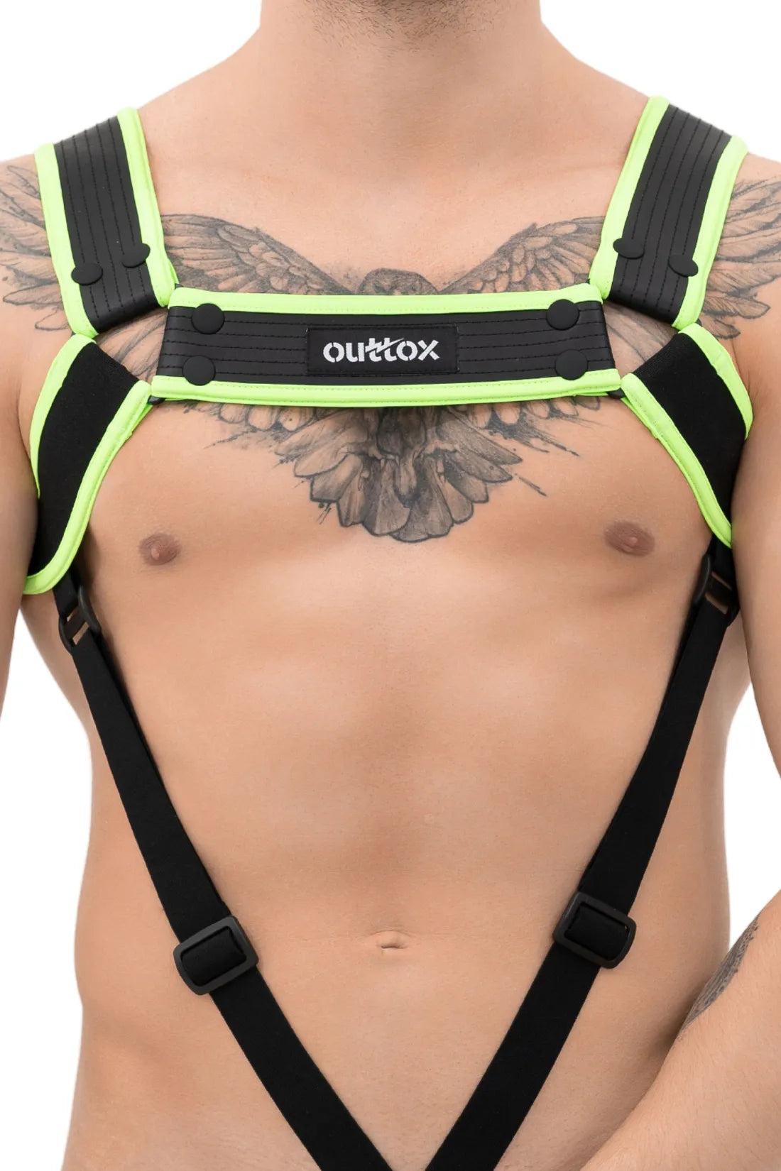 Outtox. Arnés corporal con broches. Negro+Verde &