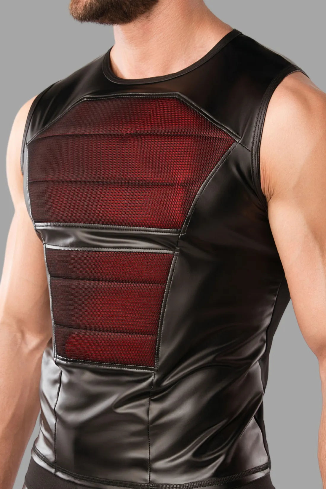 Armored. Kleur-onder. Heren tanktop. Voorste pads. Zwart+Rood