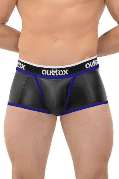 Outtox. Pantalones cortos con parte trasera abierta y bragueta a presión. Negro+Azul &