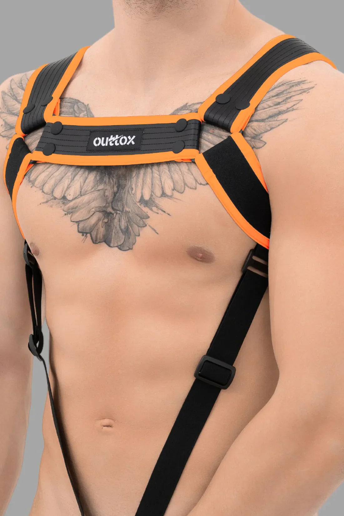 Outtox. Body Harness with Snaps. Black and Orange