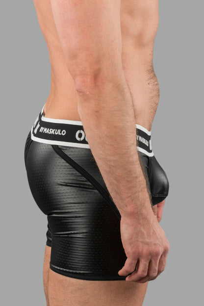 Outtox. Wrapped Rear Shorts with Snap Codpiece. Black