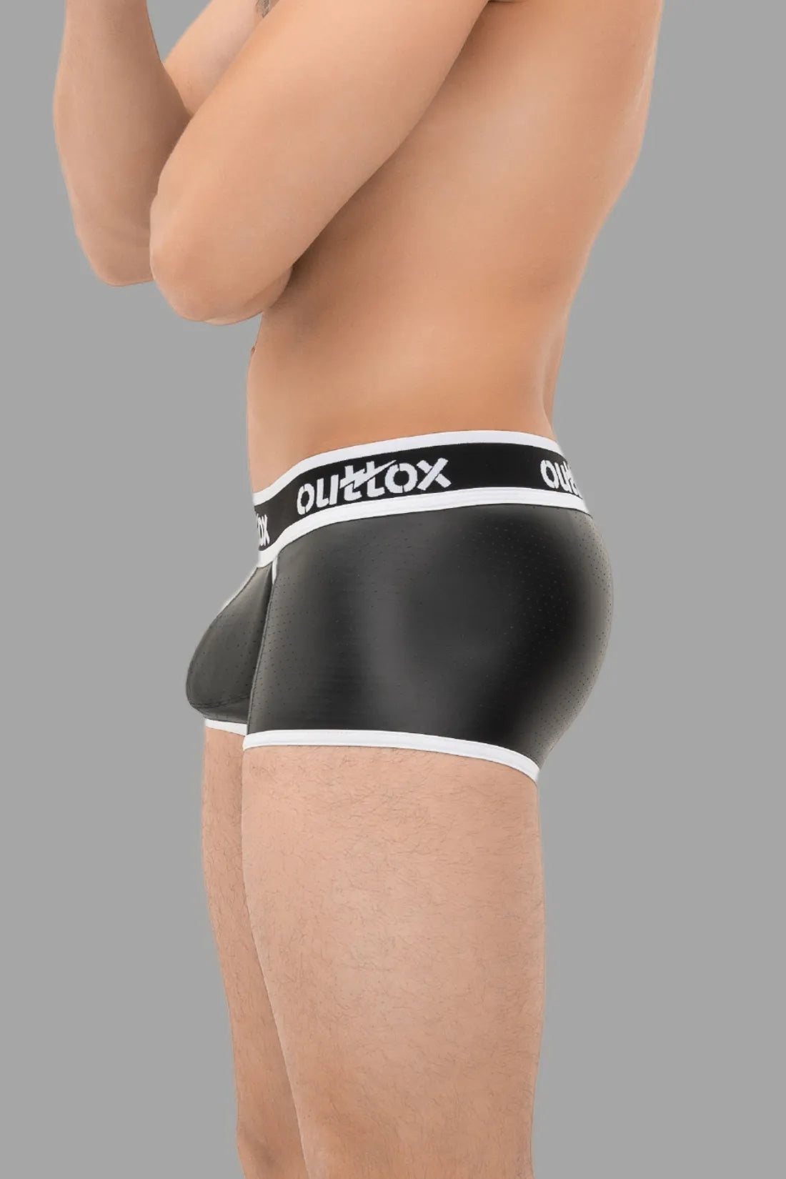 Outtox. Wrapped Rear Trunk Shorts with Snap Codpiece. Black and White