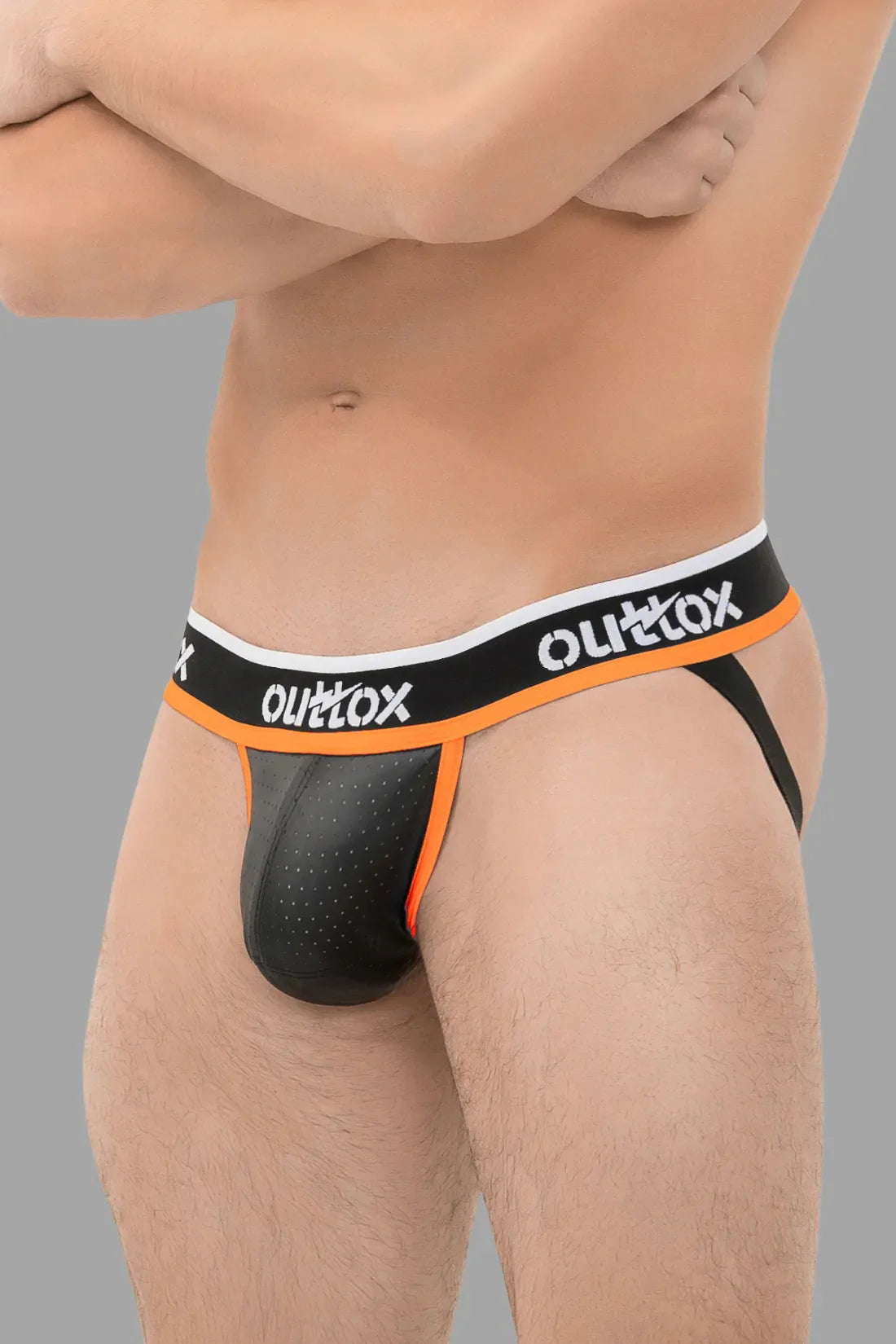 Outtox. Jock con bragueta Snap. Negro+Naranja