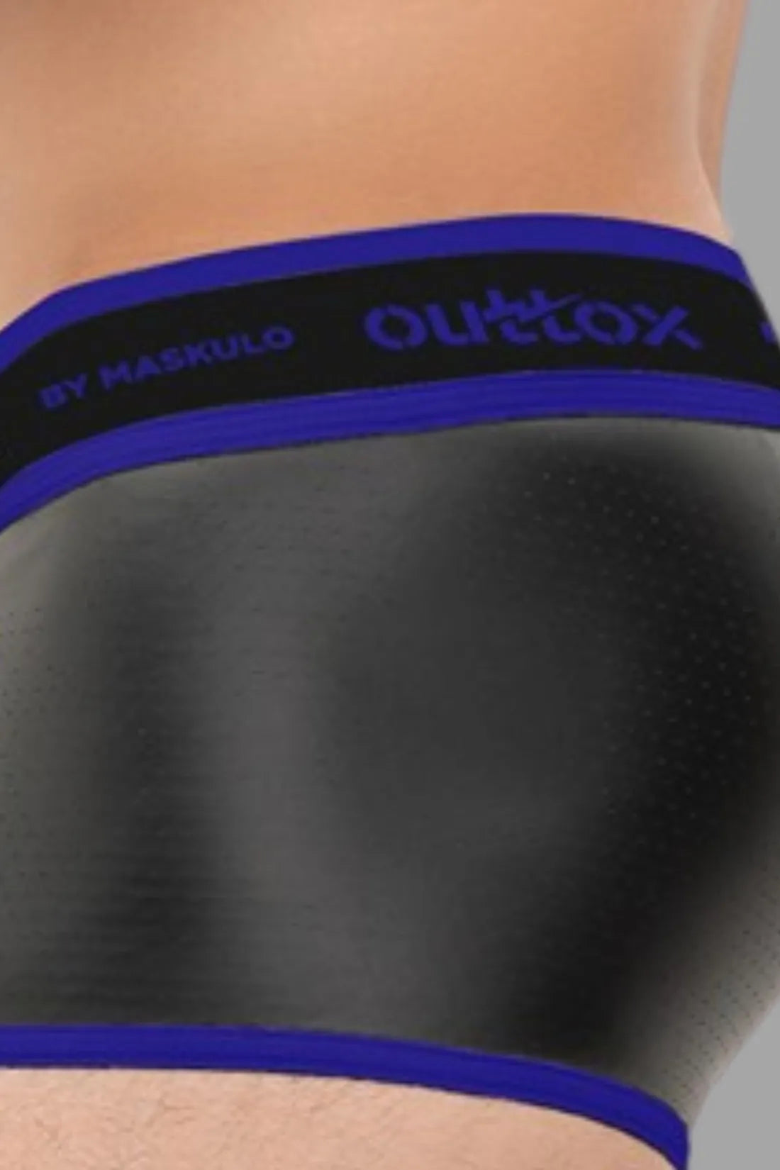 Outtox. Wrapped Rear Trunk Shorts with Snap Codpiece. Black and Blue