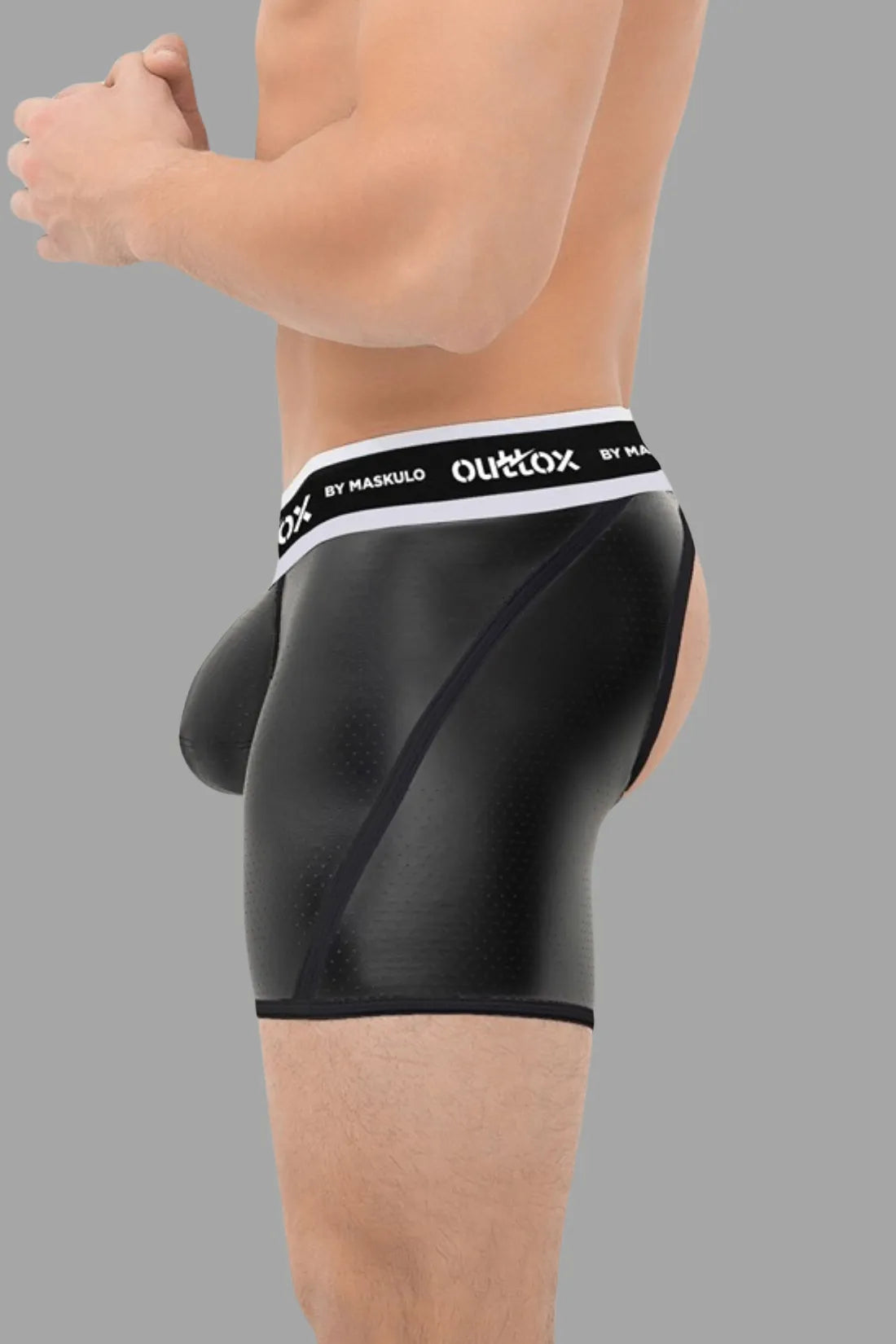 Outtox. Open Rear Shorts with Snap Codpiece. Black