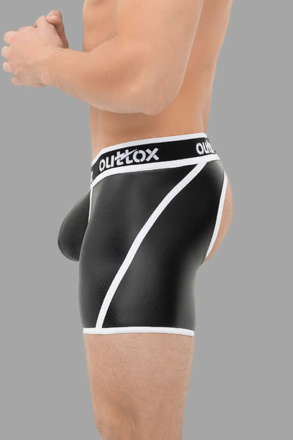 Outtox. Open Rear Shorts with Snap Codpiece. Black and White