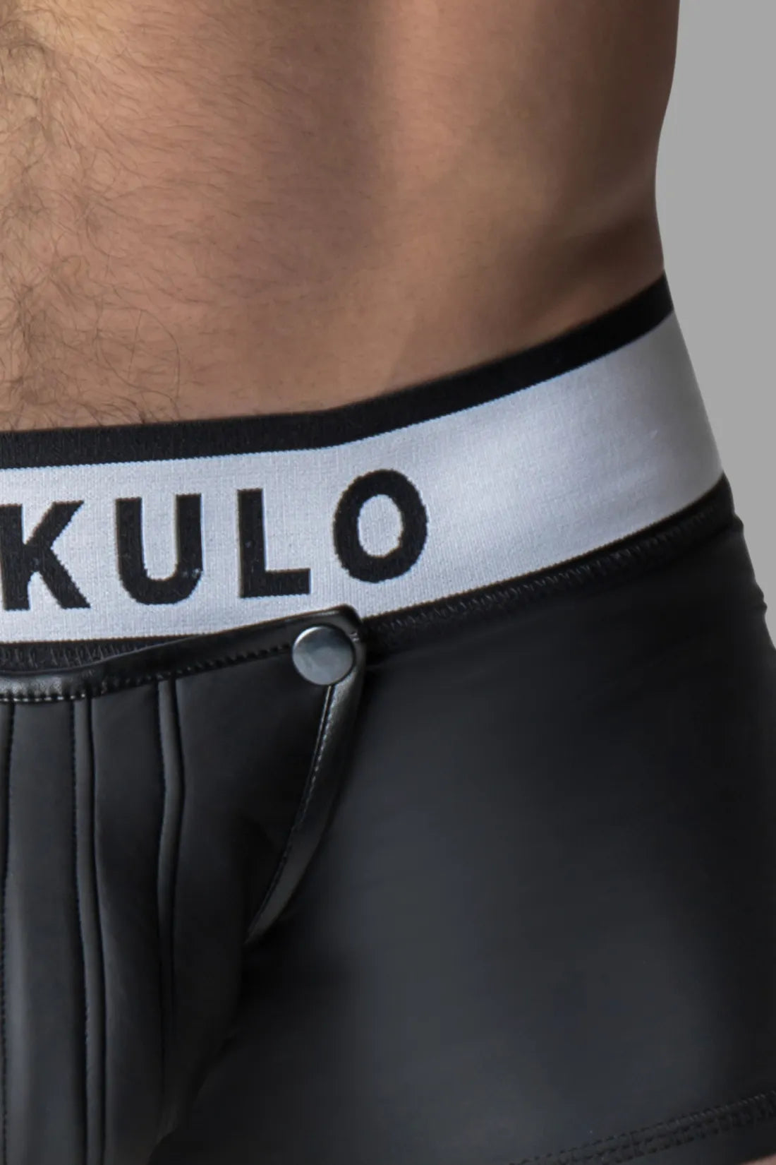 Armored. Rubber Look Trunk Shorts. Detachable pouch. Open Rear. Black