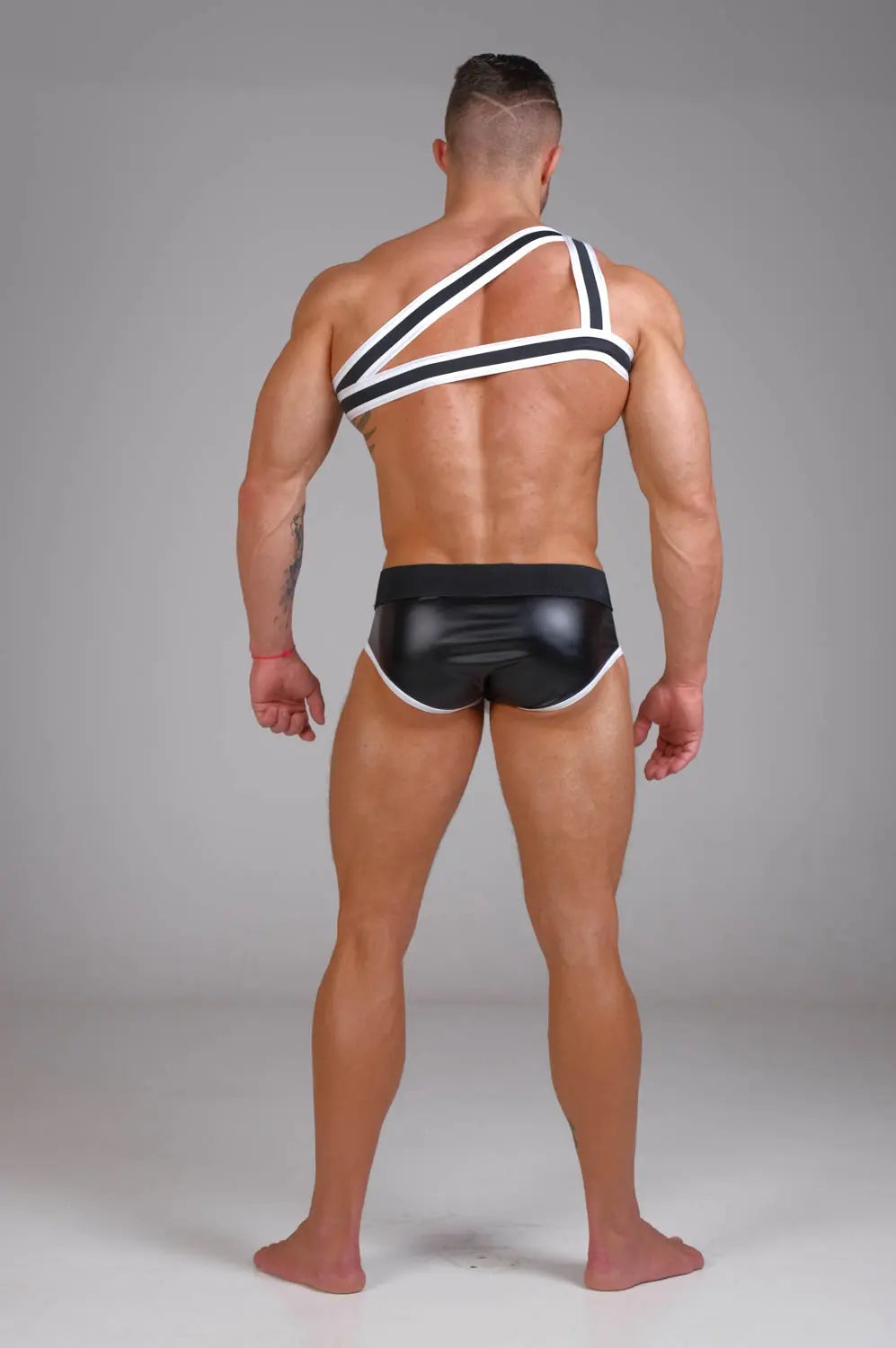 Youngero. Asymmetrical One Shoulder Elastic Harness. White Neon + Black