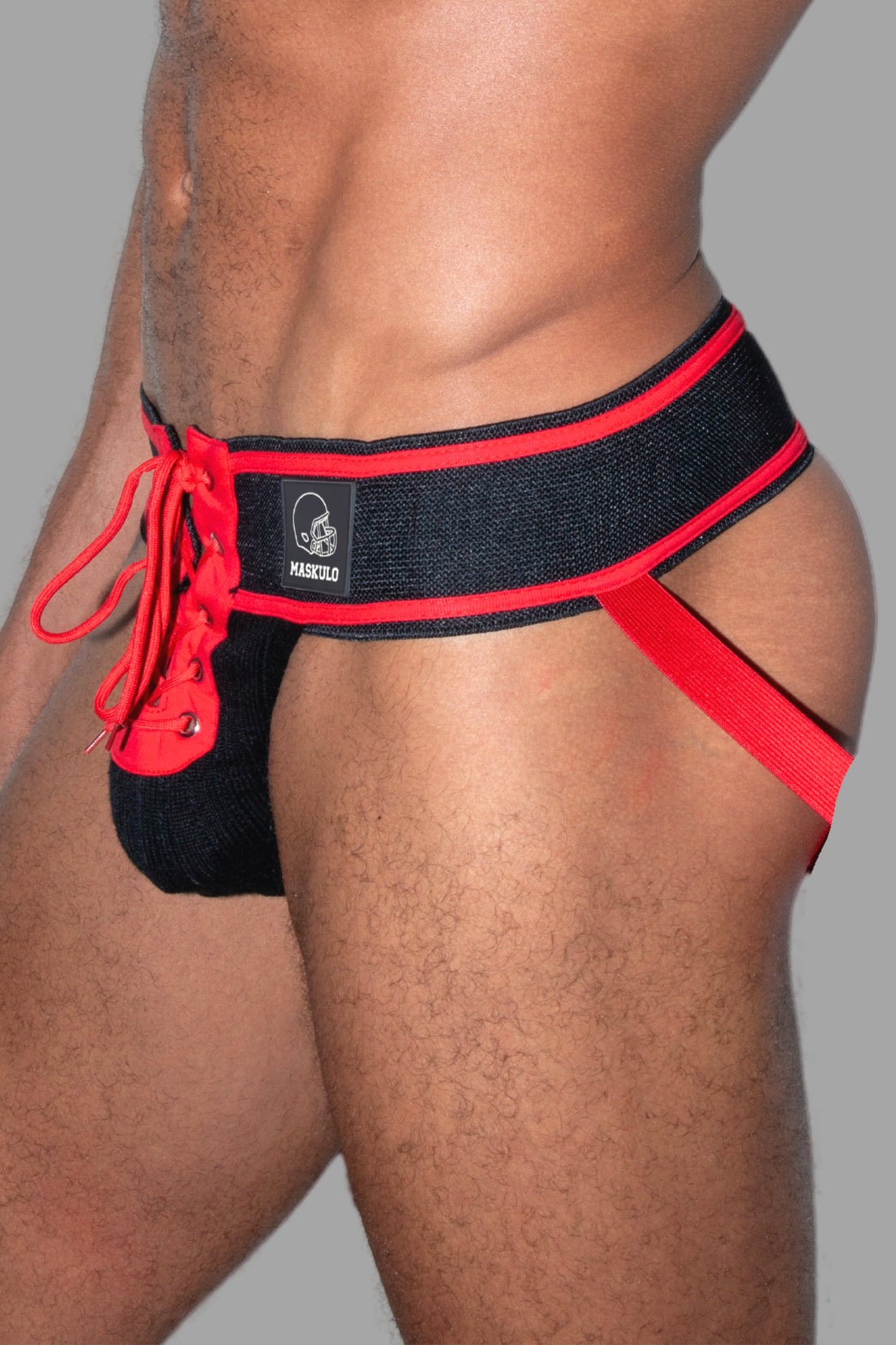 Jett Gridd-Iron, American Football Jockstrap. Schwarz + Rot