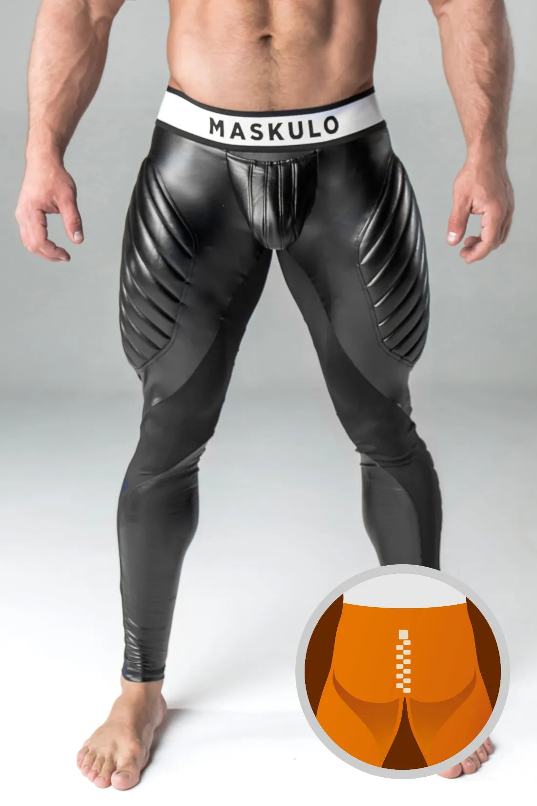 Blindé. Leggings pour hommes. Pièce de code. Arrière zippé. Noir