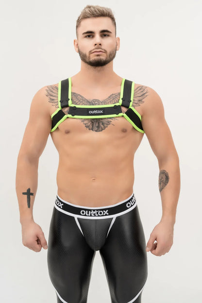 Outtox. Arnés Bulldog con broches. Negro+Verde &