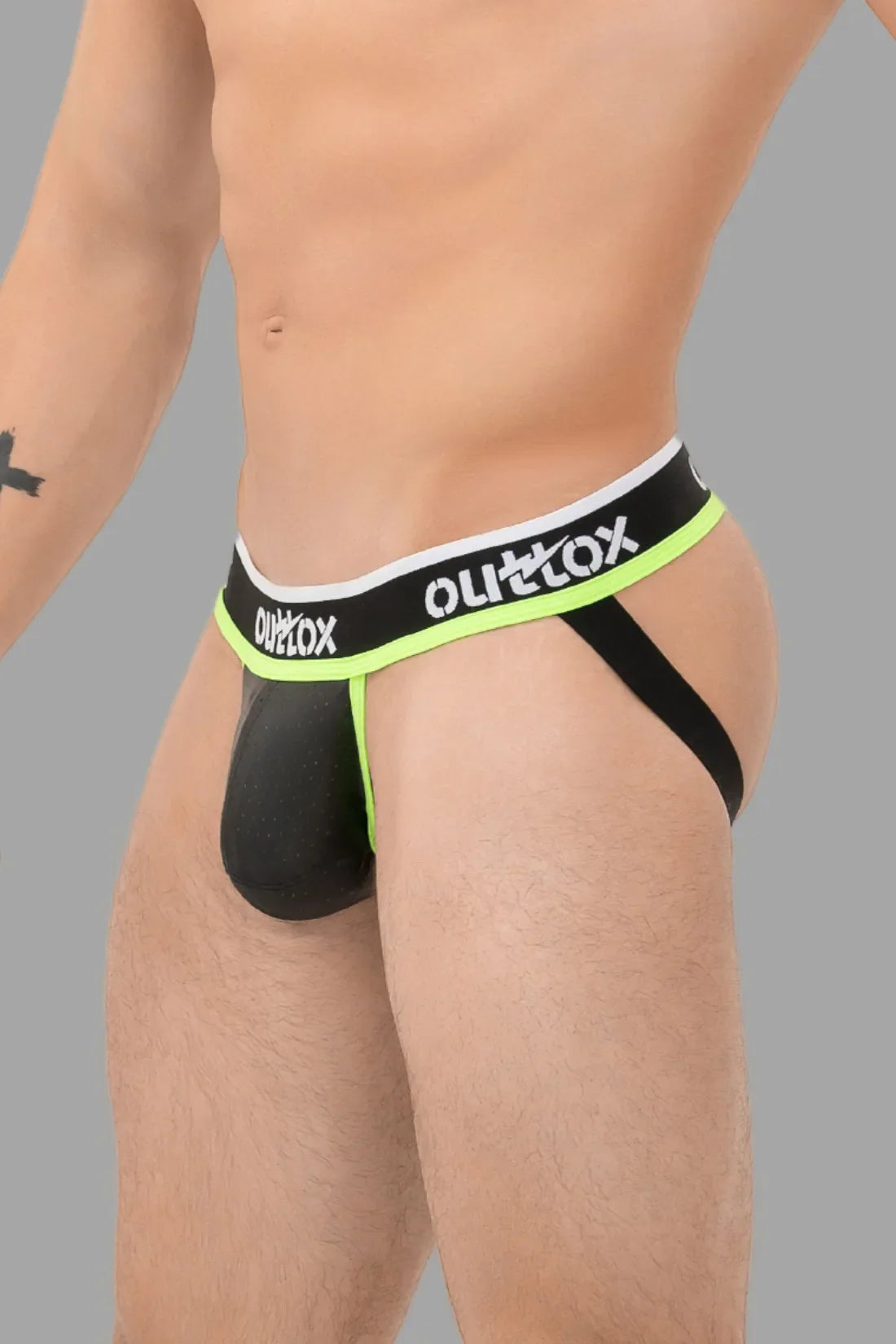 Outtox. Jock avec braguette à boutons-pression. Noir et vert « Neon »