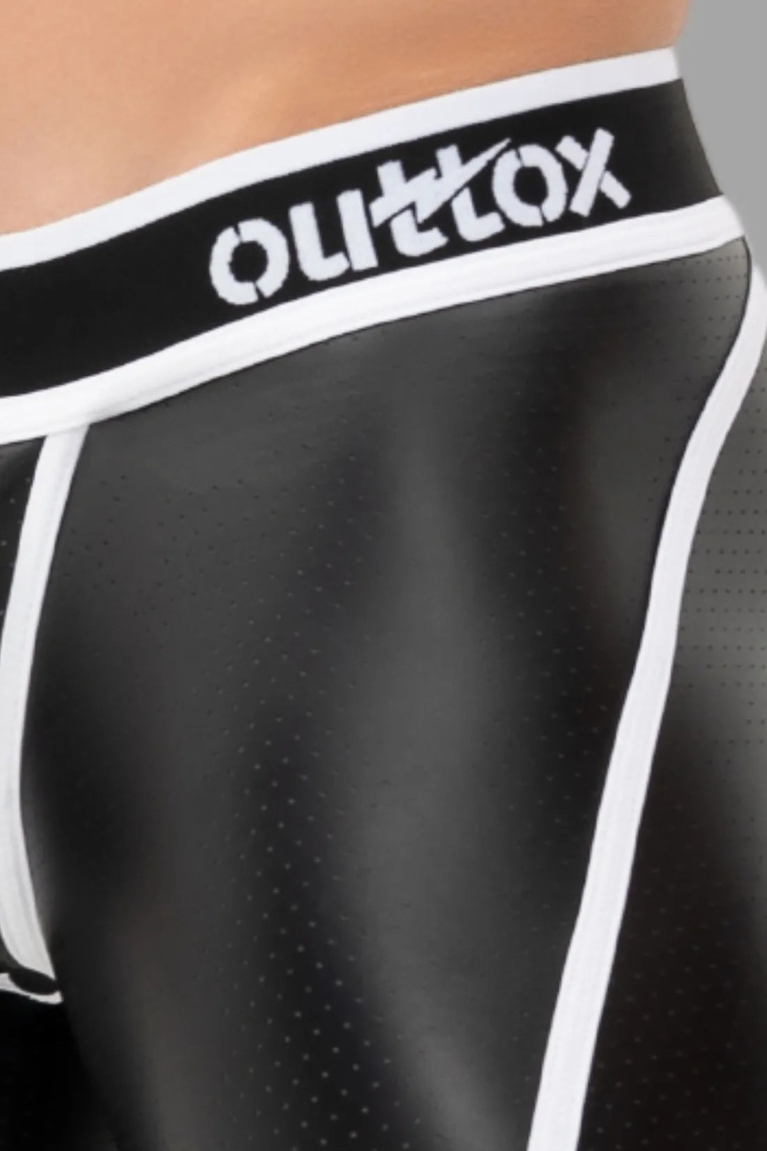 Outtox. Open Rear Shorts with Snap Codpiece. Black and White