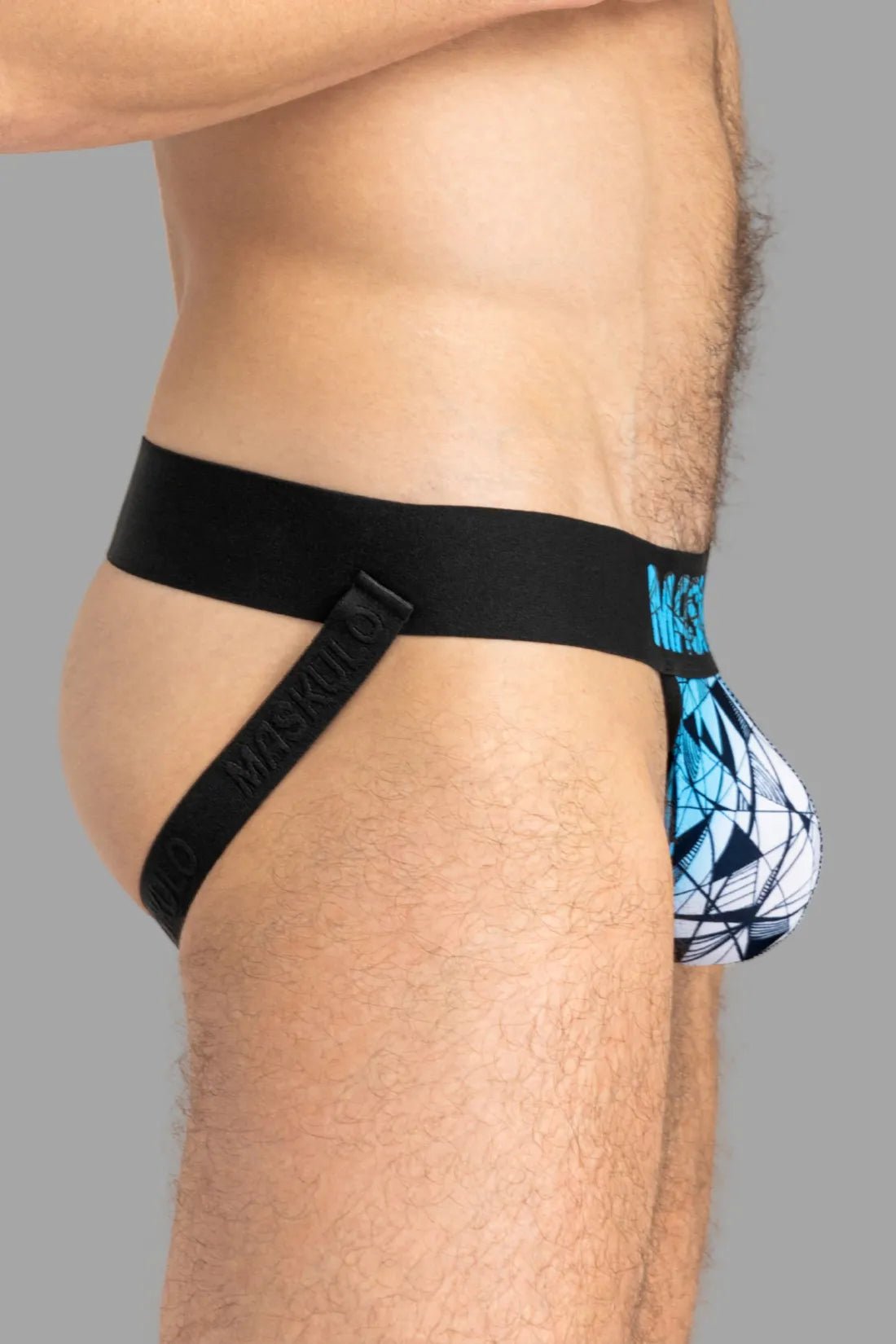 Maskulo Armor Jock with Art X-Effect black/blue, size L. Durable, comfortable, and stylish gay sportswear. MJS156-Y3, Apparel &amp; Accessories.