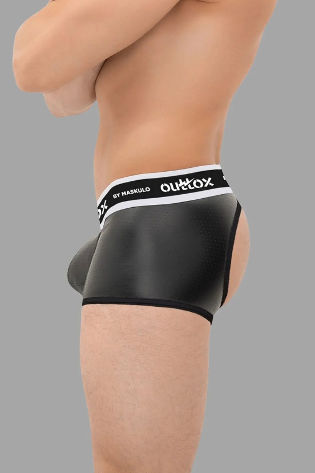 Outtox by Maskulo. Open Rear Trunk Shorts. Snap Codpiece. Black - Outtox - XTR115 - Y1 - Maskulo Global (EU) Store