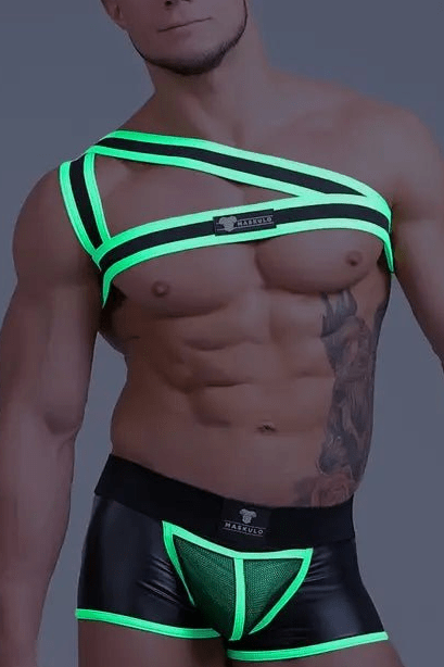 Youngero. Asymmetrical One Shoulder Elastic Harness. Green Neon - Maskulo - MHR147-Y1 - Maskulo EU Global Online Store