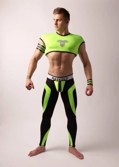 Youngero. Leggings with codpiece. Open Rear. Green Neon - Maskulo - MLG144-Y1 - Maskulo EU Global Online Store