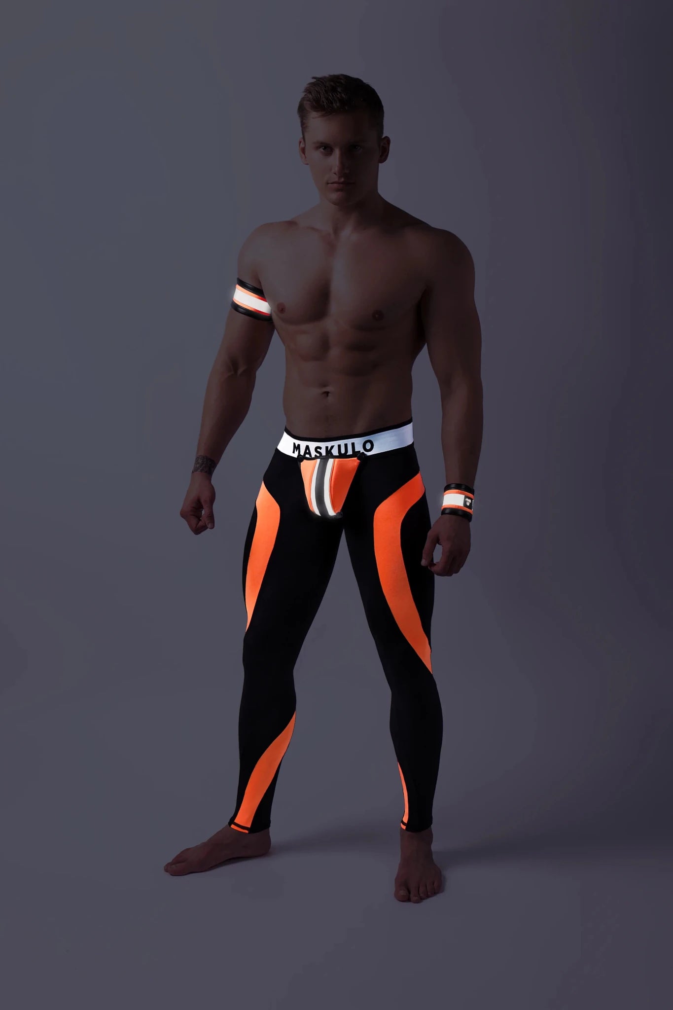 Youngero. Leggings with codpiece. Open Rear. Orange Neon - Maskulo - MLG142-Y1 - Maskulo EU Global Online Store