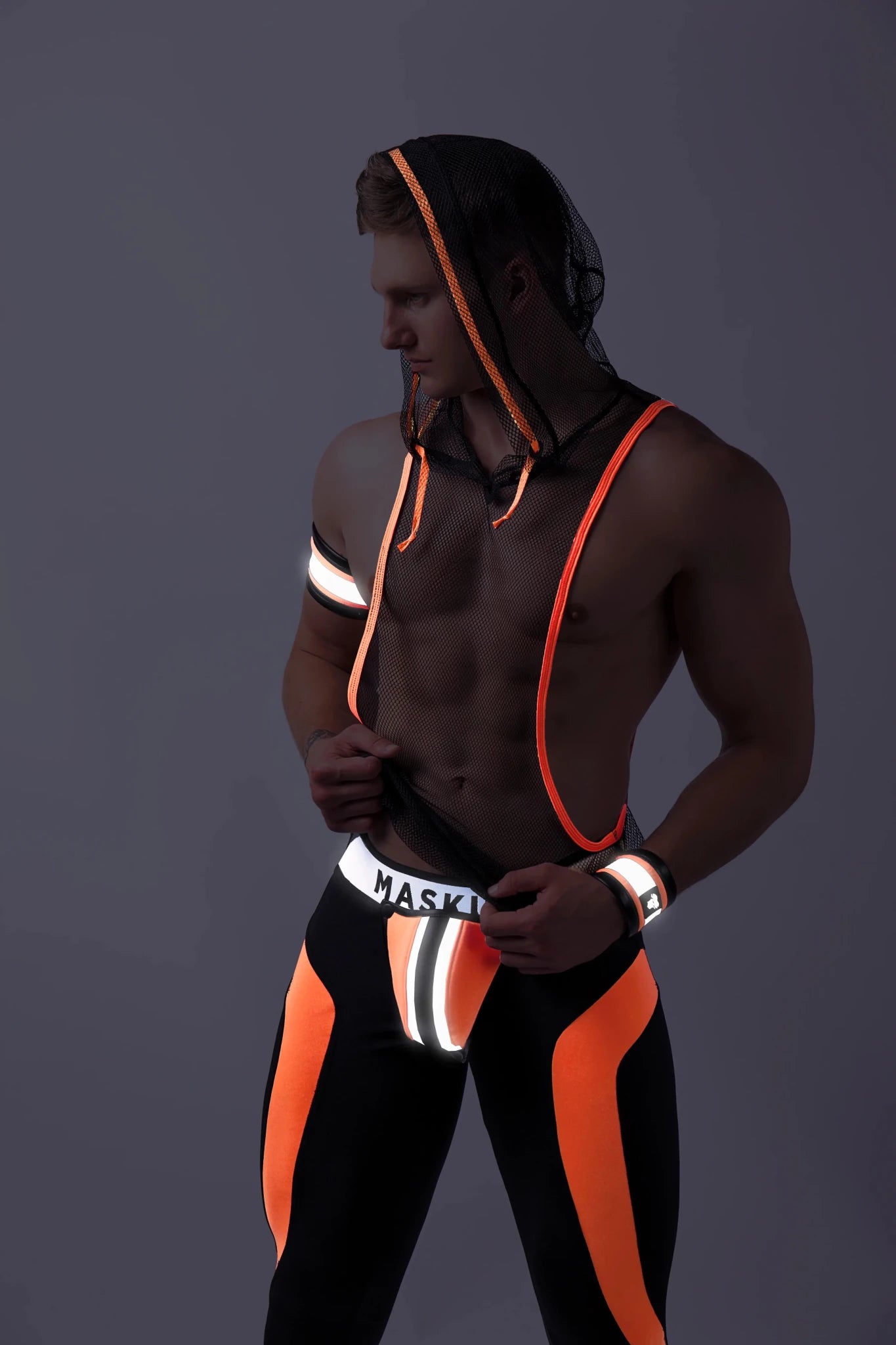 Youngero. Leggings, zippered rear. Codpiece. Orange Neon - Maskulo - MLG156-Y1 - Maskulo EU Global Online Store